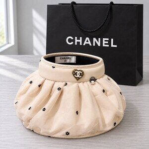CHANEL Beige Tulle Bow Sun Visor